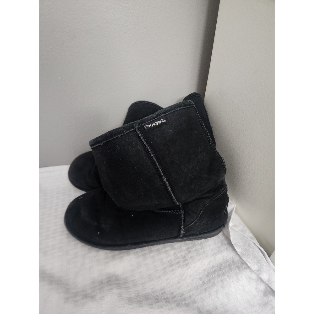 Bearpaw Elle Short Black Suede Sheepskin Fur Lined Winter Boots Womens 9